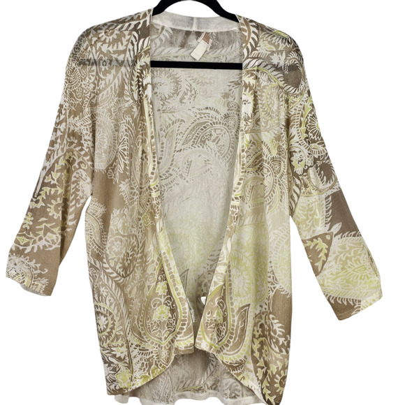 Chicos white lime taupe paisley print hilo cardigan sweater size 2 - Picture 1 of 7